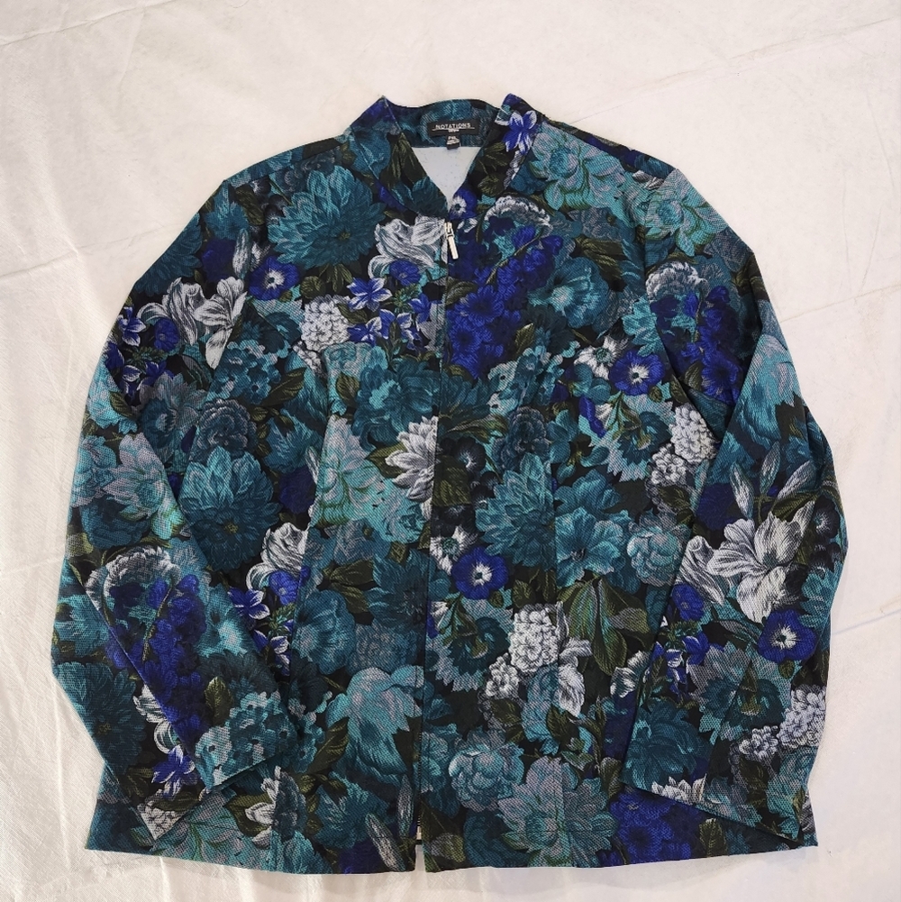 Notations Size PXL Blue and Green Casual Jacket with Artistic Floral Design - Picture 3 of 8